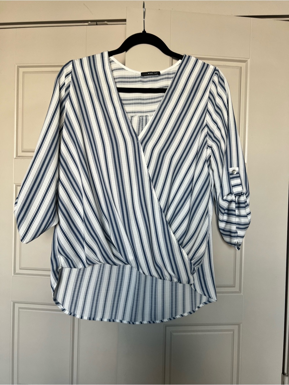 West Kei White & Navy Striped Wrap-Front Blouse